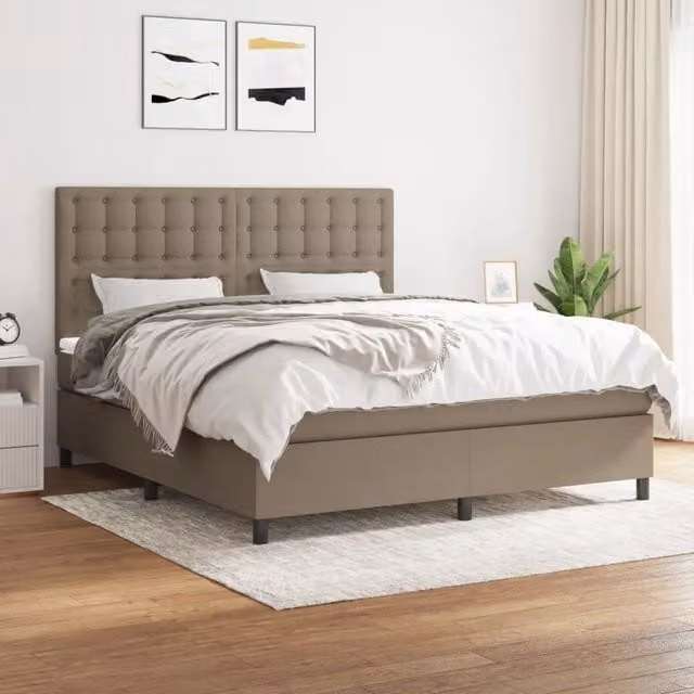 Letto Ibrido con Giroletto a Molle e Materasso vidaXL in Tessuto Beige L/P/H: 160 x 200 x 128 cm
