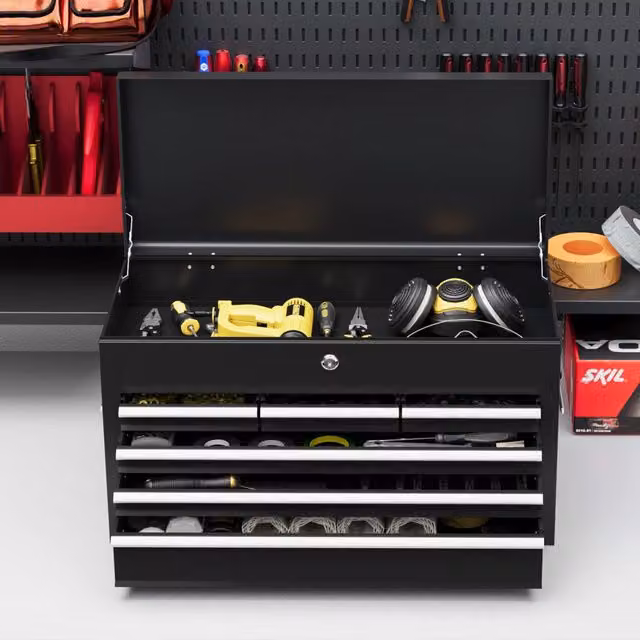 Cassetta porta attrezzi REDOM con 6 cassetti in acciaio nero L 60 cm x P 26 cm x H 34 cm