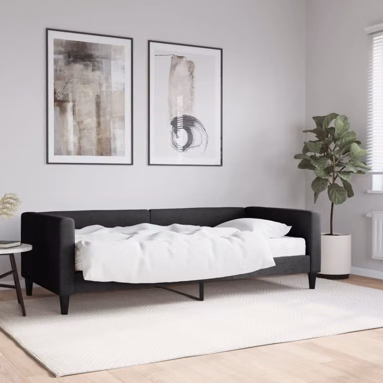 vidaXL Divano Letto con Materasso in Tessuto Nero L/P/H: 190 x 90 x 68 cm