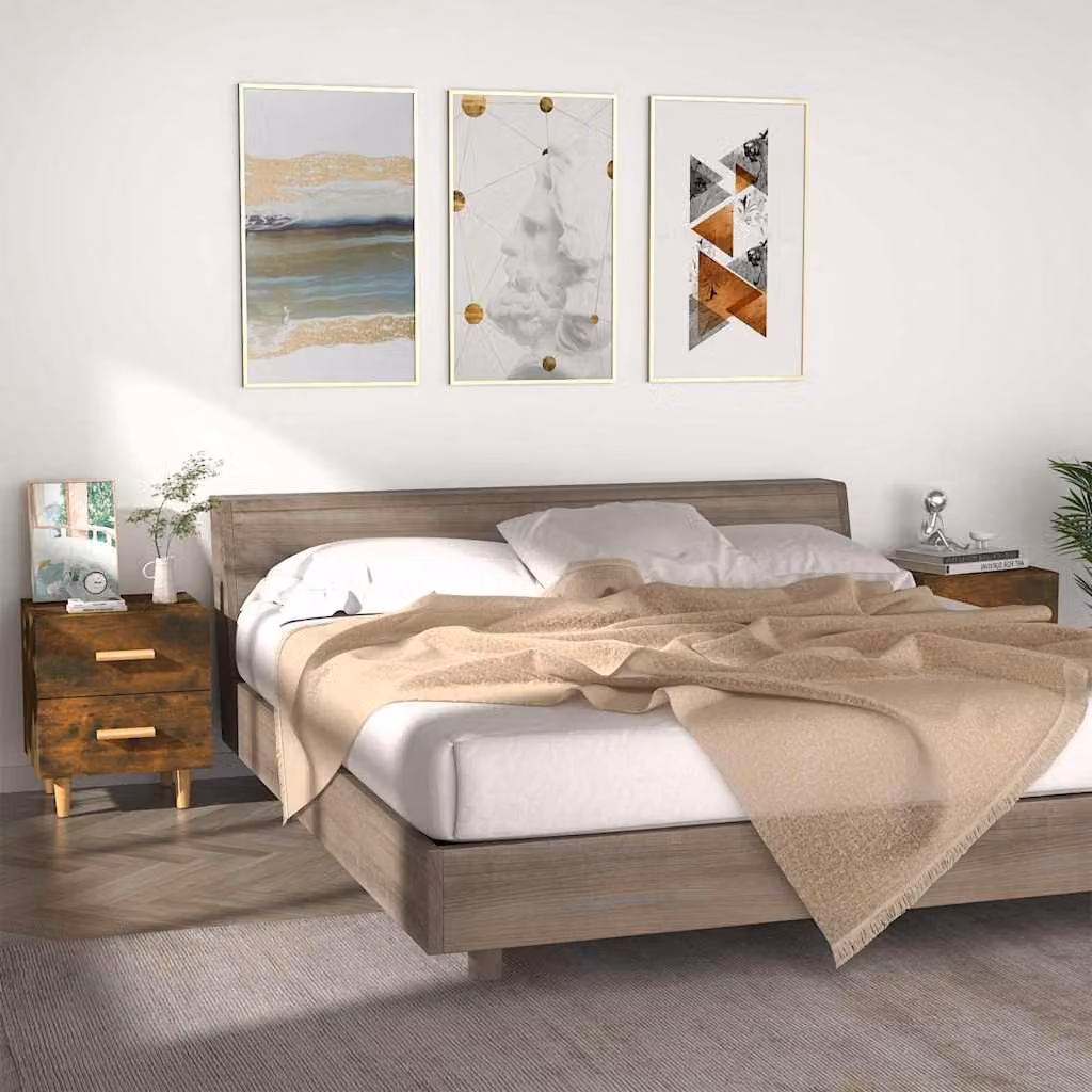 Set di 2 comodini vidaXL in stile scandinavo colore Rovere Fumo, L 40 cm x P 35 cm x H 47,5 cm