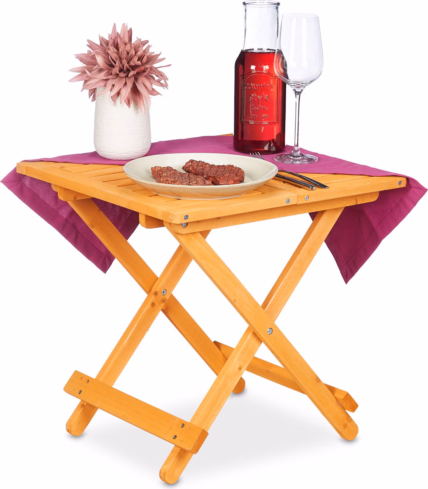 Tavolino pieghevole in legno Relaxdays, per soggiorno, balcone e terrazza, portatile, robusto, tavolino di servizio: 50x50x50 cm, naturale