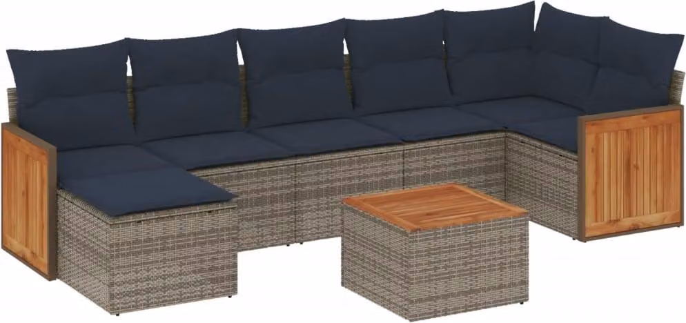 Set Divani da Giardino 8 pz con Cuscini Grigio in Polyrattan