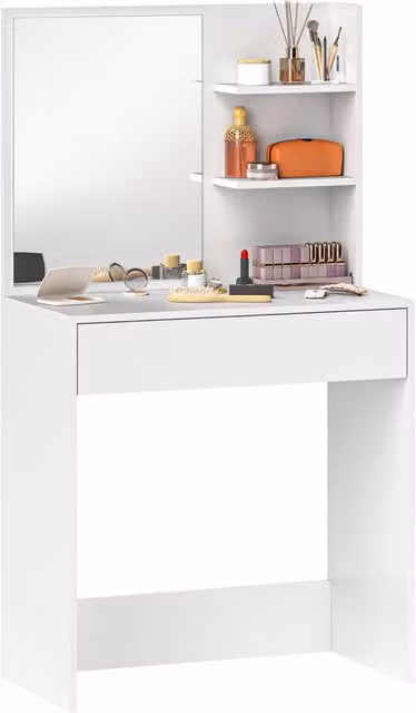 Cassettiera con specchio e ripiani aperti Xylo Bianco L: 40 cm, P: 15 cm, H: 137 cm