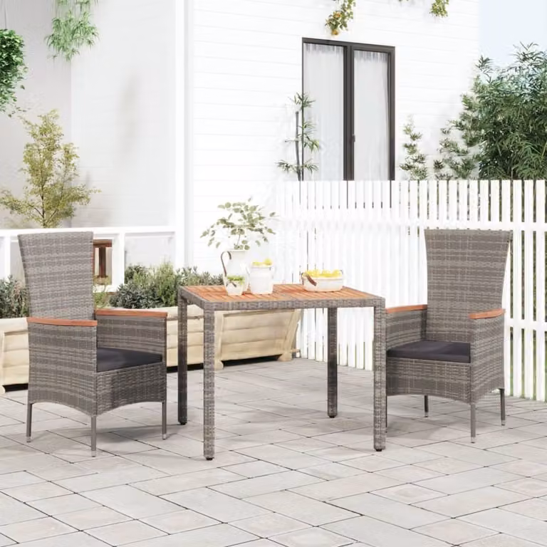 Maison Exclusive - Tavolo da giardino con piano in legno, in polyrattan grigio e legno massello di acacia
