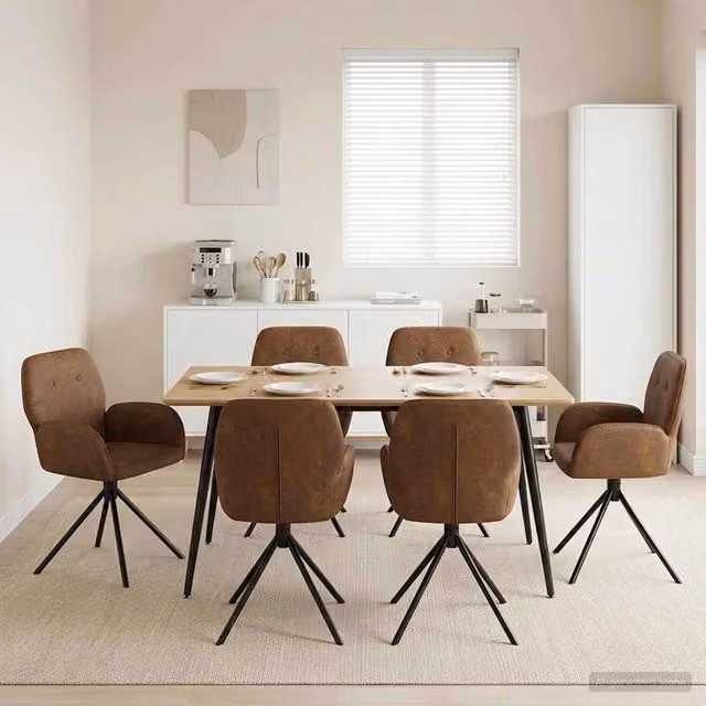 Set di 6 sedie da pranzo girevoli vidaXL in ecopelle marrone con braccioli e base in metallo – 1