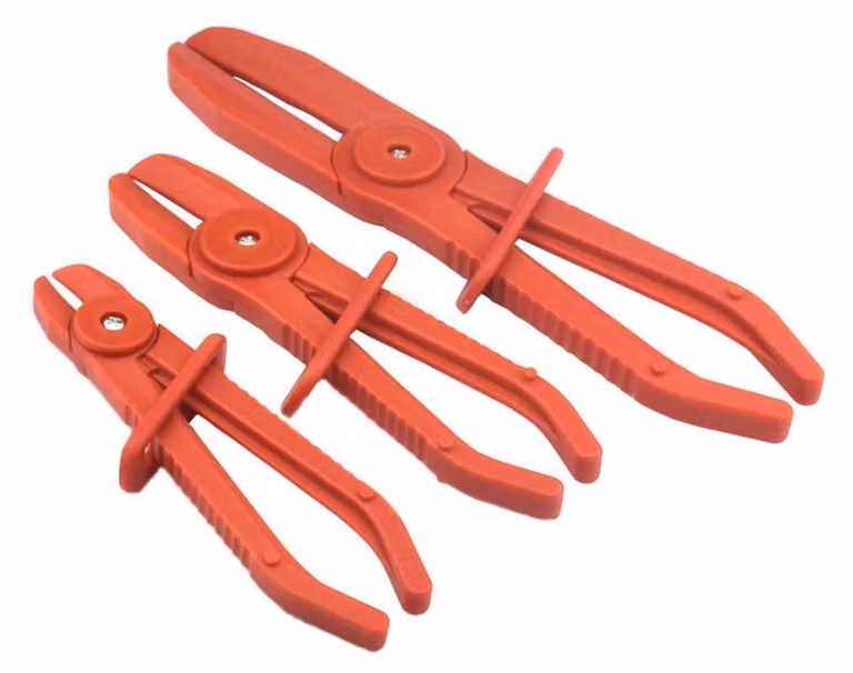 Set di 3 pinze per fascette stringitubo, adatte a tubi flessibili, lunghezza da 15,5 a 25 cm, in plastica, colore rosso