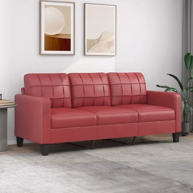 Divano a 3 Posti-Sofa 3 Posti Rosso Vino 180 cm in Similpelle 751702
