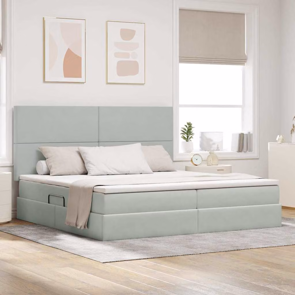 Letto con contenitore vidaXL in tessuto grigio con illuminazione LED e porta USB, L/P/H: 200 x 200 x 40 cm
