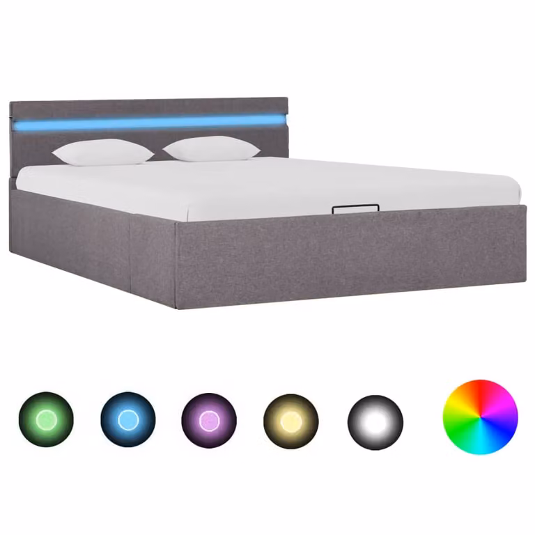 The Living Store Letto contenitore idraulico con tessuto LED Taupe 120×200 cm