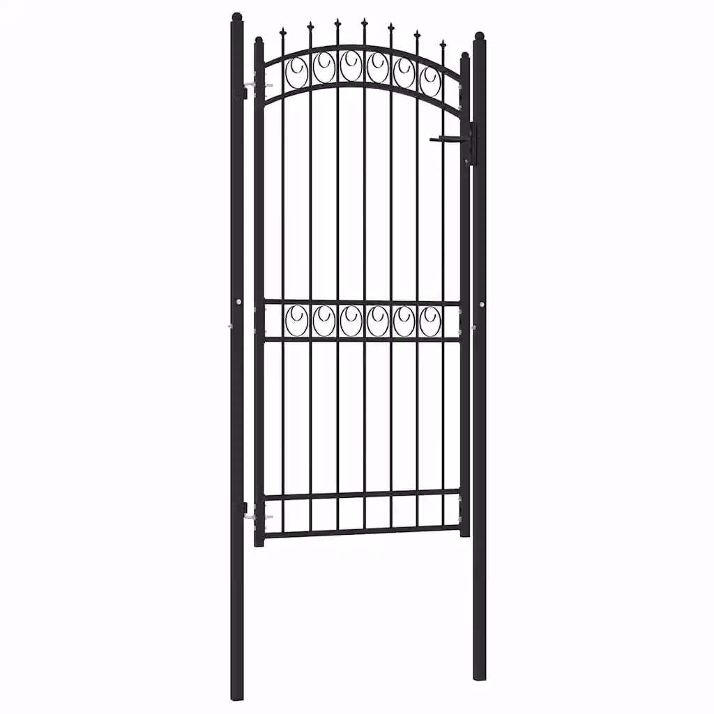 Cancello singolo a battente vidaXL con punte in acciaio, Nero, L: 100 cm, H: 200 cm