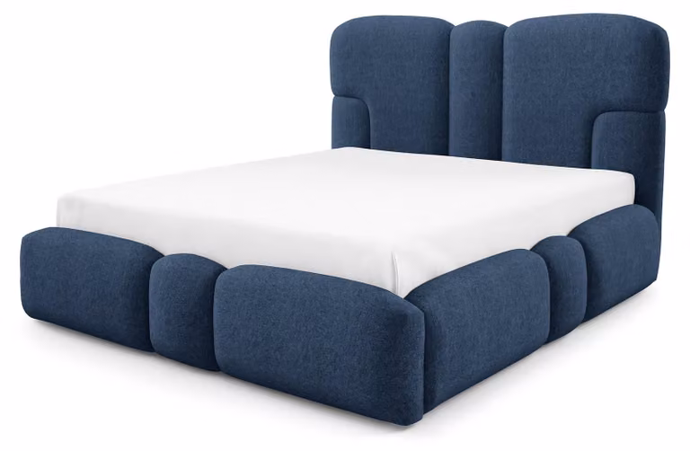 Letto imbottito con contenitore a cassettiera, colore blu inchiostro, dimensioni 120 x 200 cm