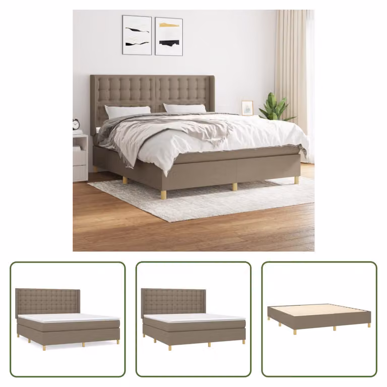 The Living Store Letto a molle con materasso Taupe 160x200 cm in tessuto