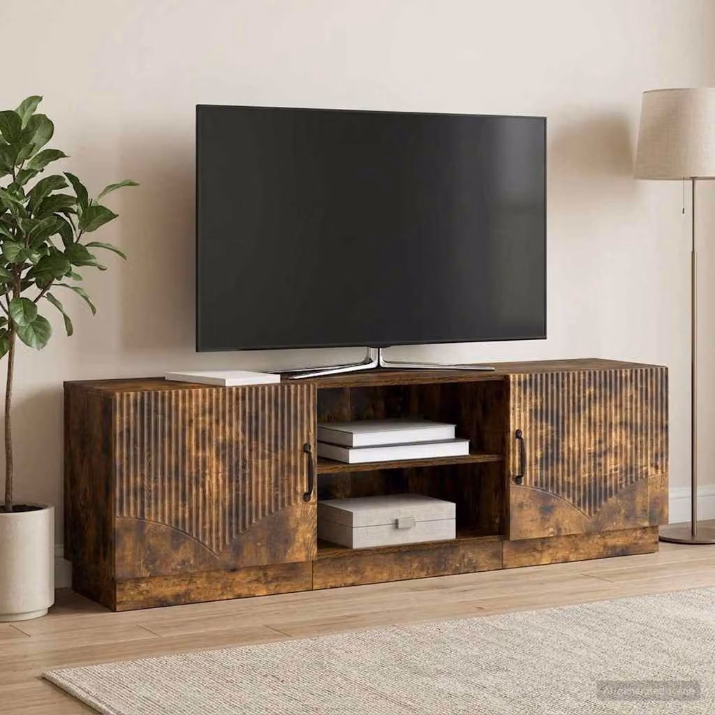 Mobile TV vidaXL in legno ingegnerizzato color rovere fumo con ruote e illuminazione integrata L 150 x P 31 x H 47 cm