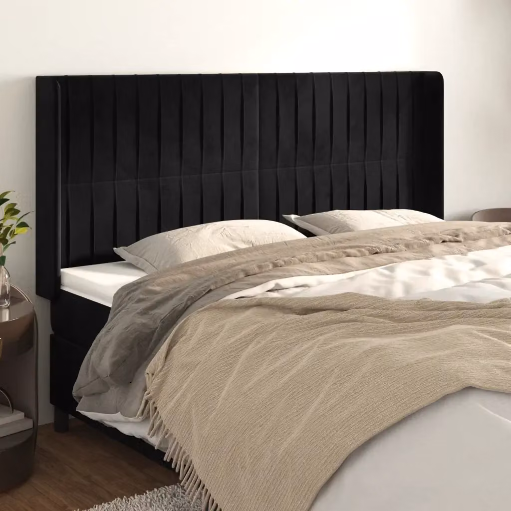 Testiera ad orecchio in velluto nero con struttura in legno L: 183 cm, P: 16 cm, H: 118/128 cm – 2