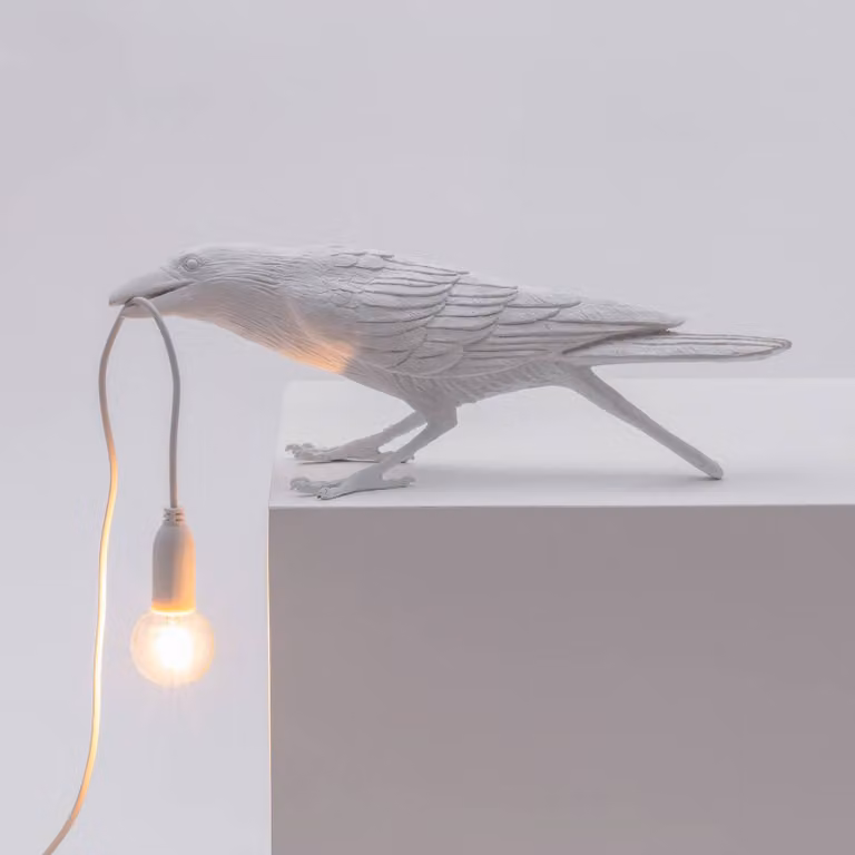 SELETTI Bird Lamp Lampadina LED lampada da tavolo decorativa giocosa bianca, Bianco / Opale, Soggiorno / Sala da pranzo, Plastica, Design, Lampada da tavolo