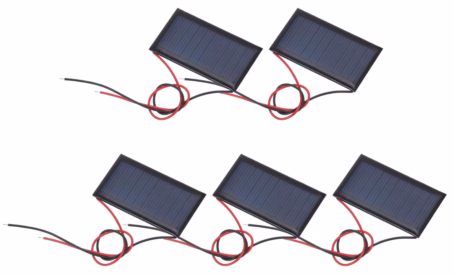5 pannelli solari mini, 5V, 0,225W, 45mA, policristallini, dimensioni 53x30mm