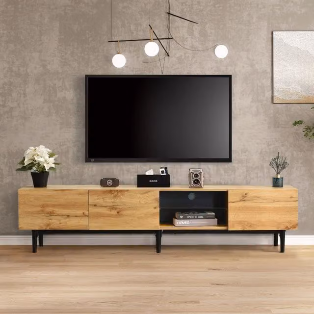 Mobile TV moderno con finitura effetto legno, luci LED regolabili, 175 (L) x 31 (P) x 41 (A) cm