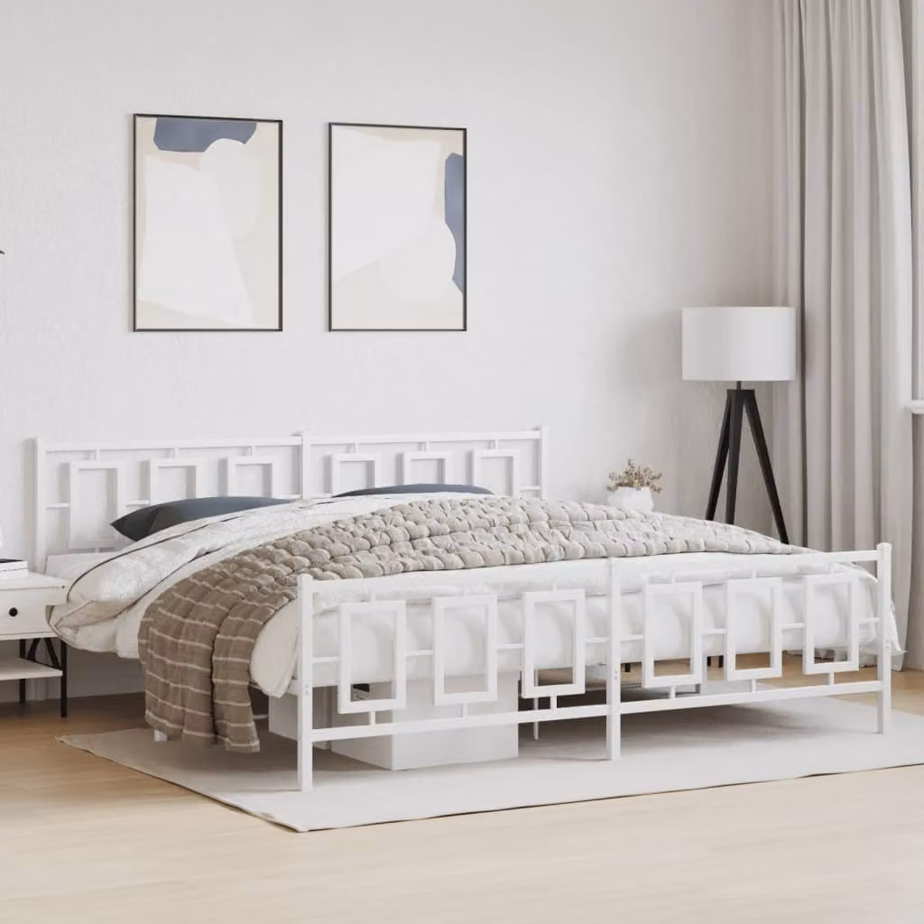 vidaXL Giroletto con Testiera e Pediera in Metallo Bianco L: 198 cm, P: 207 cm