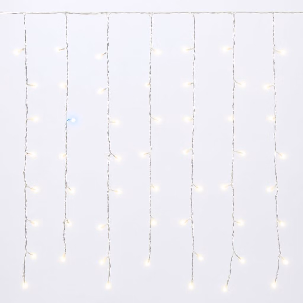 ETTROIT Tenda Luminosa 216 LED, 5M, Luce Bianca, Cavo Bianco, IP65, Prolungabile, Effetto Flash , Con fili a lunghezze alternate (da 3 a 12 cm) per un effetto dinamico