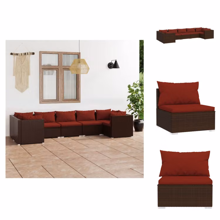 vidaXL set da salotto da giardino 7 pezzi con cuscini in poly rattan marrone - Set di mobili da giardino