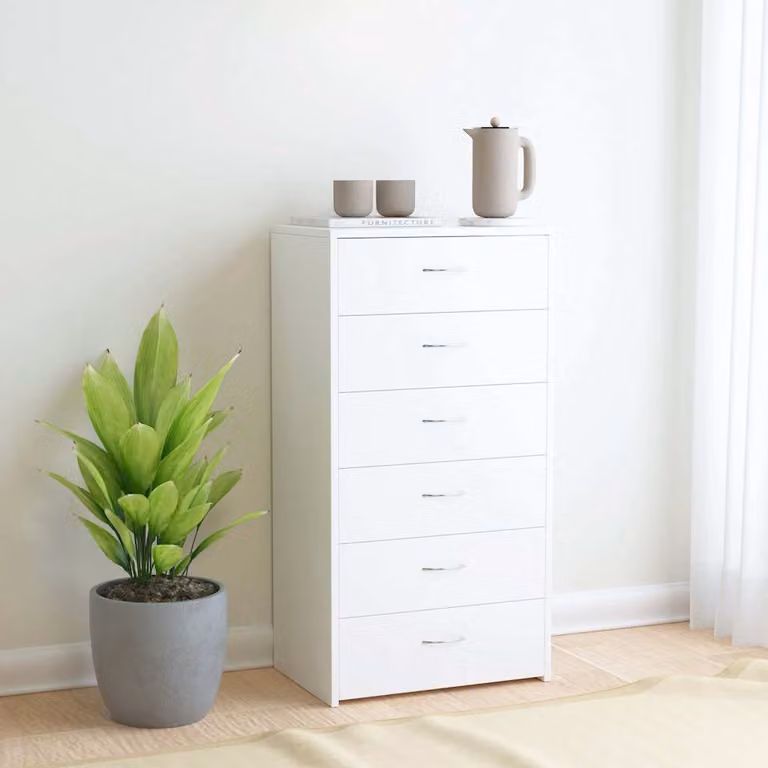 Credenza vidaXL con 6 cassetti in legno multistrato bianca L: 50 cm, P: 34 cm, H: 96 cm