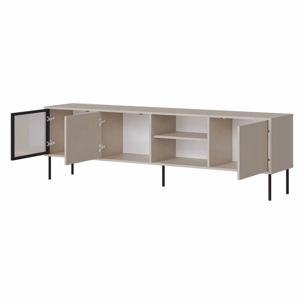 Mobile porta TV Fiuggi DMORA in legno e vetro, Beige, L: 200 cm, P: 40 cm, H: 60 cm – 2