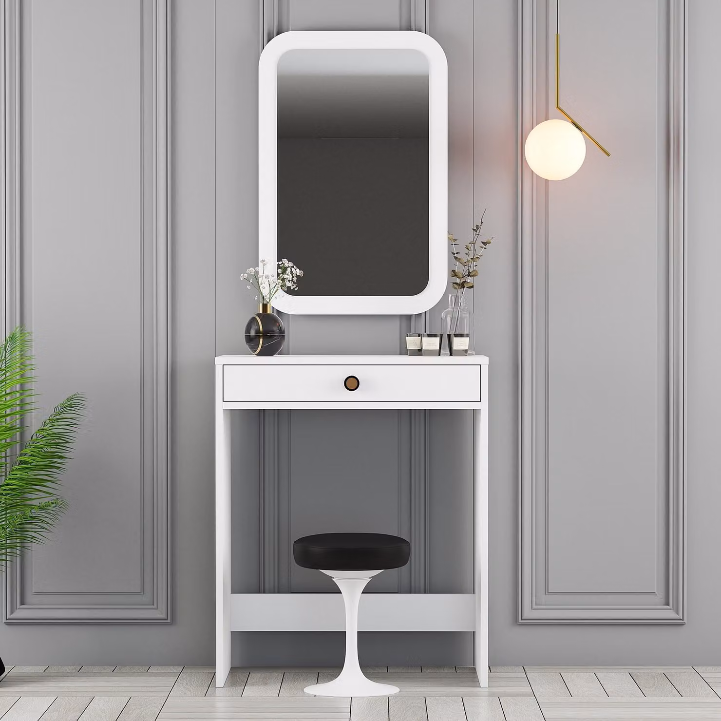 Skye Decor, Lizbon Mirror - Bianco, toletta, bianco, 100% pannelli di particelle rivestiti in melamina, 70 x 84,7 x 40 cm