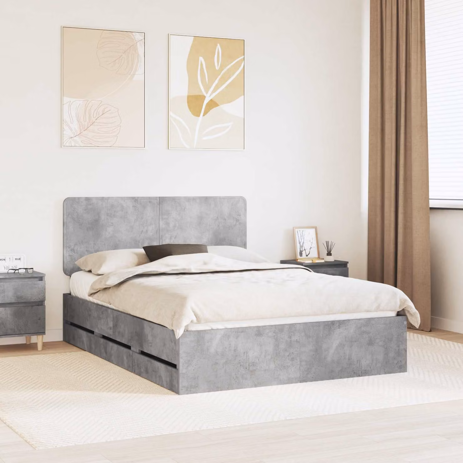Struttura del letto con cassetto vidaXL in legno ingegnerizzato, Grigio, 140 x 190 cm