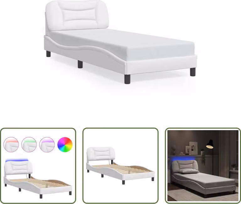 The Living Store Struttura letto con LED bianco 90x200 cm in ecopelle