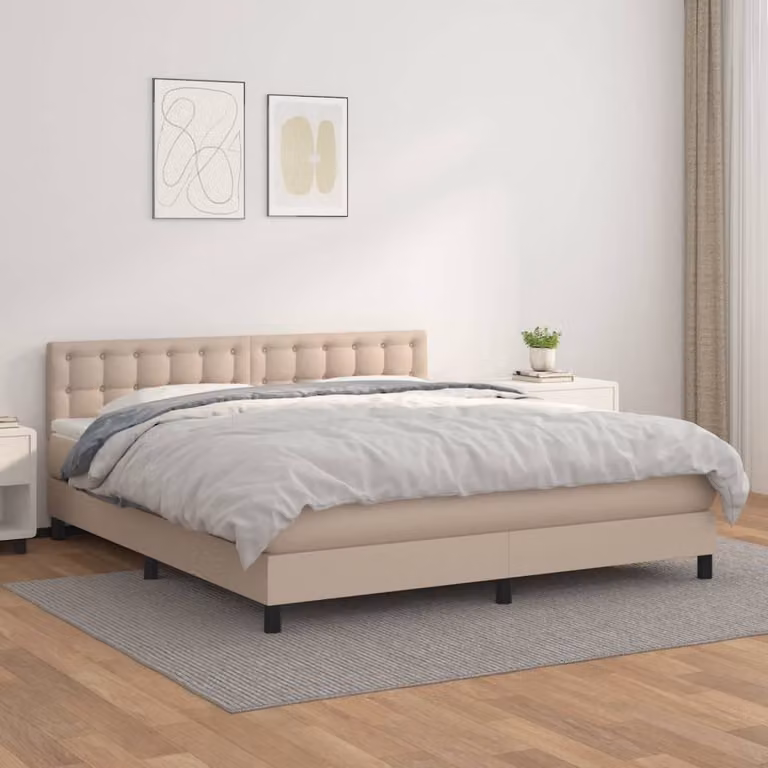 vidaXL Letto Ibrido con Giroletto a Molle e Materasso in Similpelle Cappuccino L/P/H: 160 x 200 x 88 cm