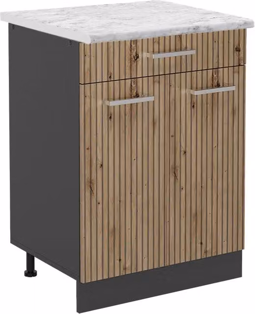 Mobiletto base per cucina R-Line Rovere artigianale/Antracite 60 cm, PL Marmo Vicco