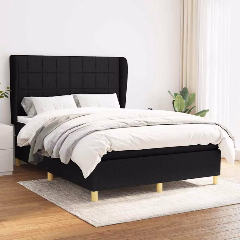vidaXL Giroletto a Molle con Materasso Nero in Tessuto L/P/H: 140 x 200 x 128 cm