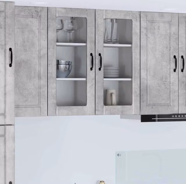 Set di 2 pensili da cucina vidaXL in legno grigio con ante a battente e ripiani interni, L/P/H: 40 x 31 x 80 cm
