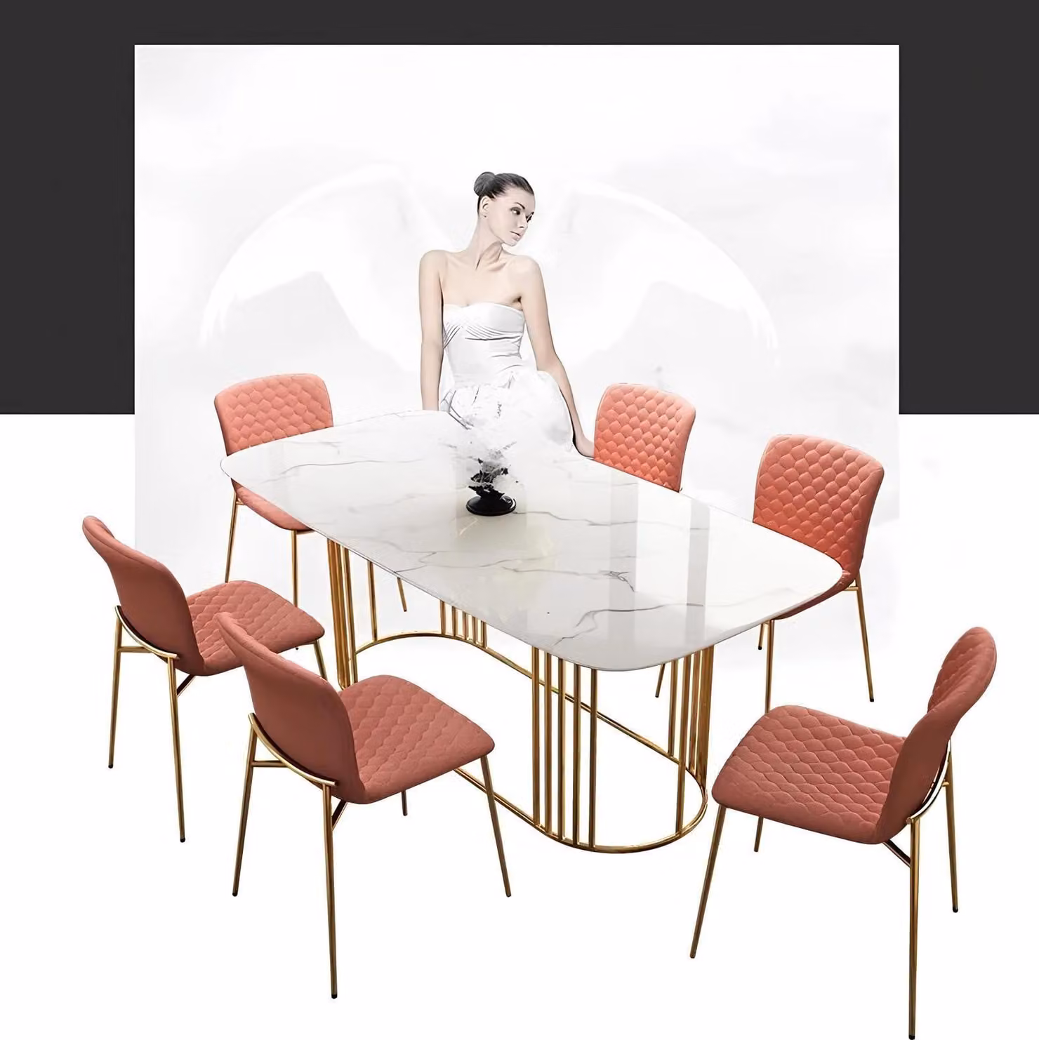 Luxus Esstisch Leder + Edelstahl Marmor Imitation Stein Tisch Esszimmer 140x80cm