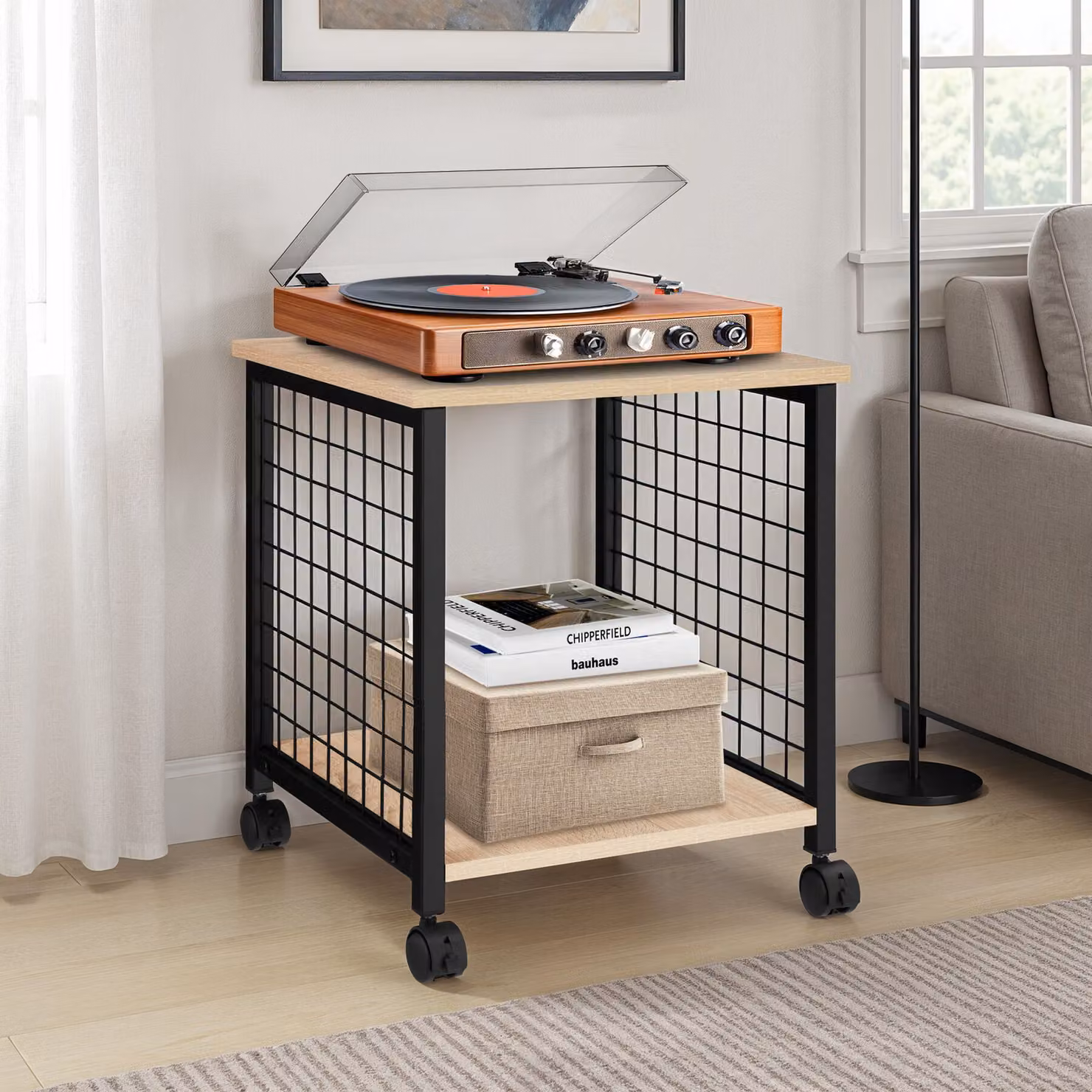 Tavolino quadrato in stile industriale TecTake GmbH, colore marrone e nero, L/P/H: 40 x 40 x 48 cm – 3