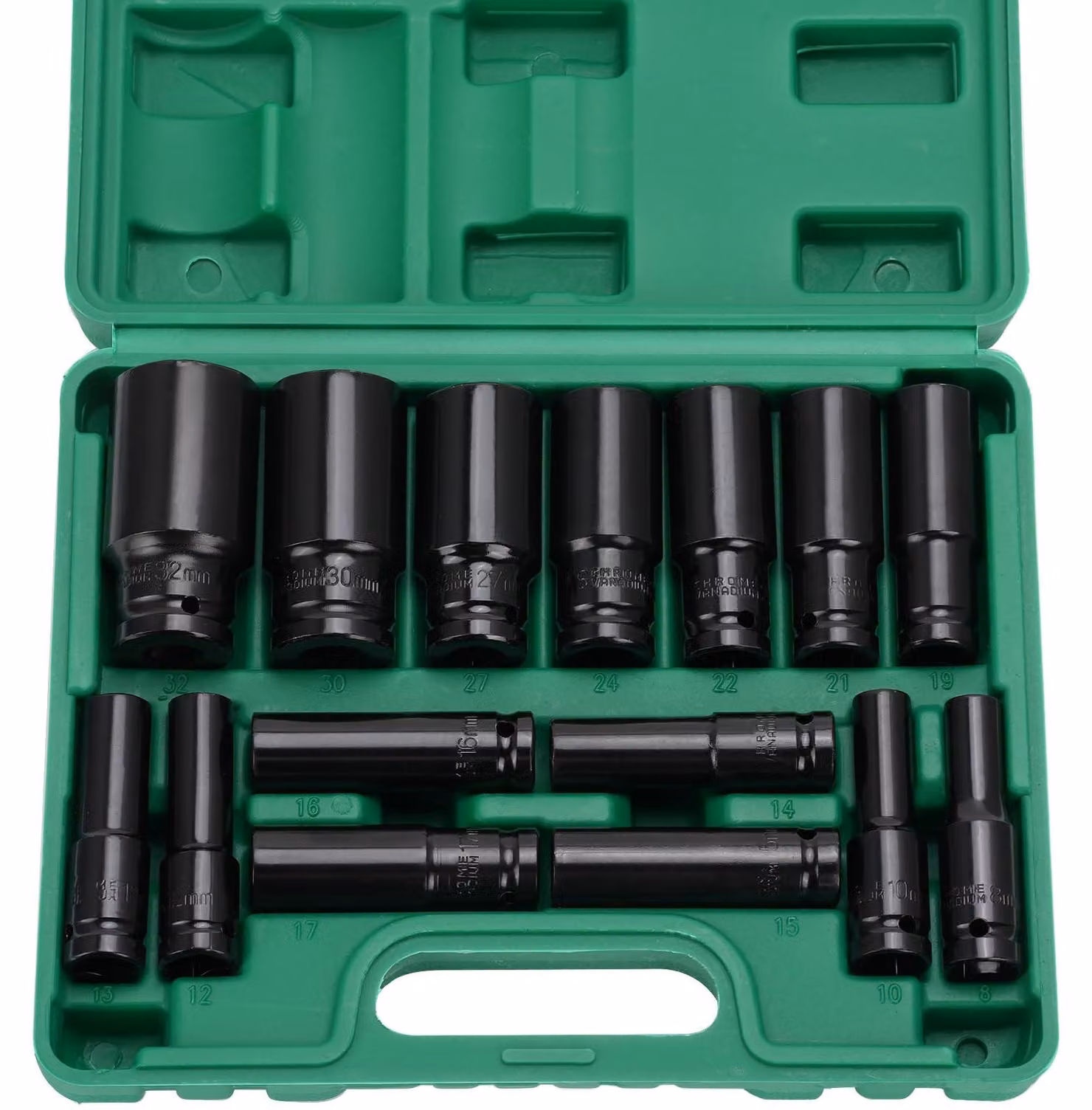 Elzusha - Set di chiavi a bussola da 15 pezzi - 1/2 pollice - da 8 a 32 mm - Adatta per la riparazione auto/cambio pneumatici - Pratica - Dimensioni 27*22*6 cm - Set di chiavi a bussola
