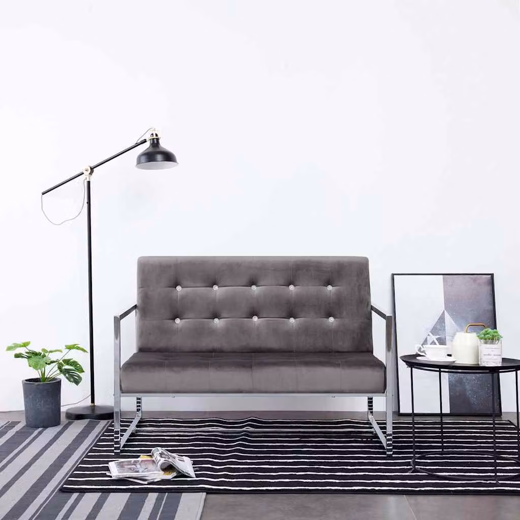 vidaXL Divano a 2 Posti Moderno in Velluto Grigio con Struttura in Legno e Metallo
