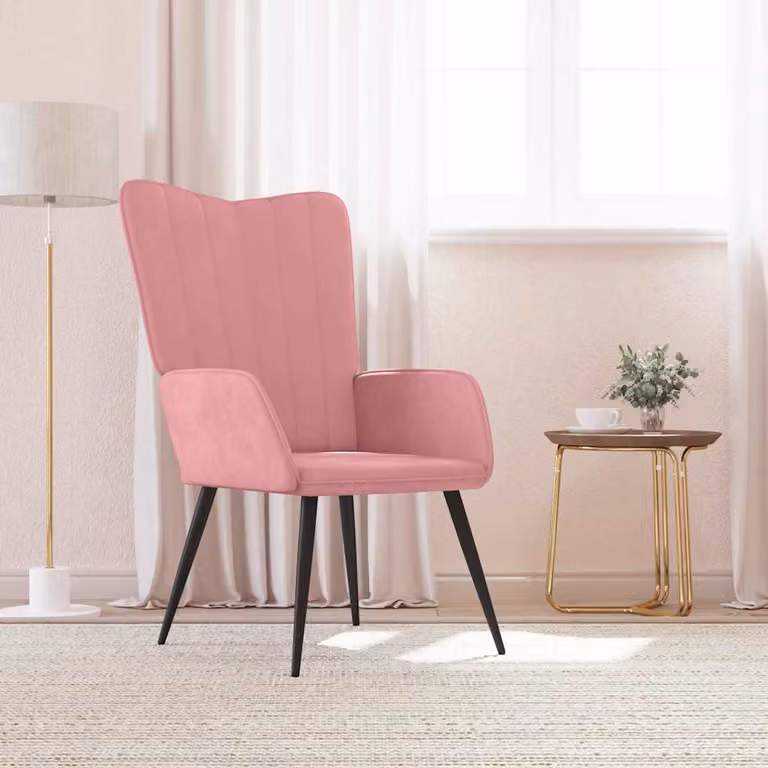 Sedia Relax vidaXL in Velluto Rosa con Struttura in Metallo