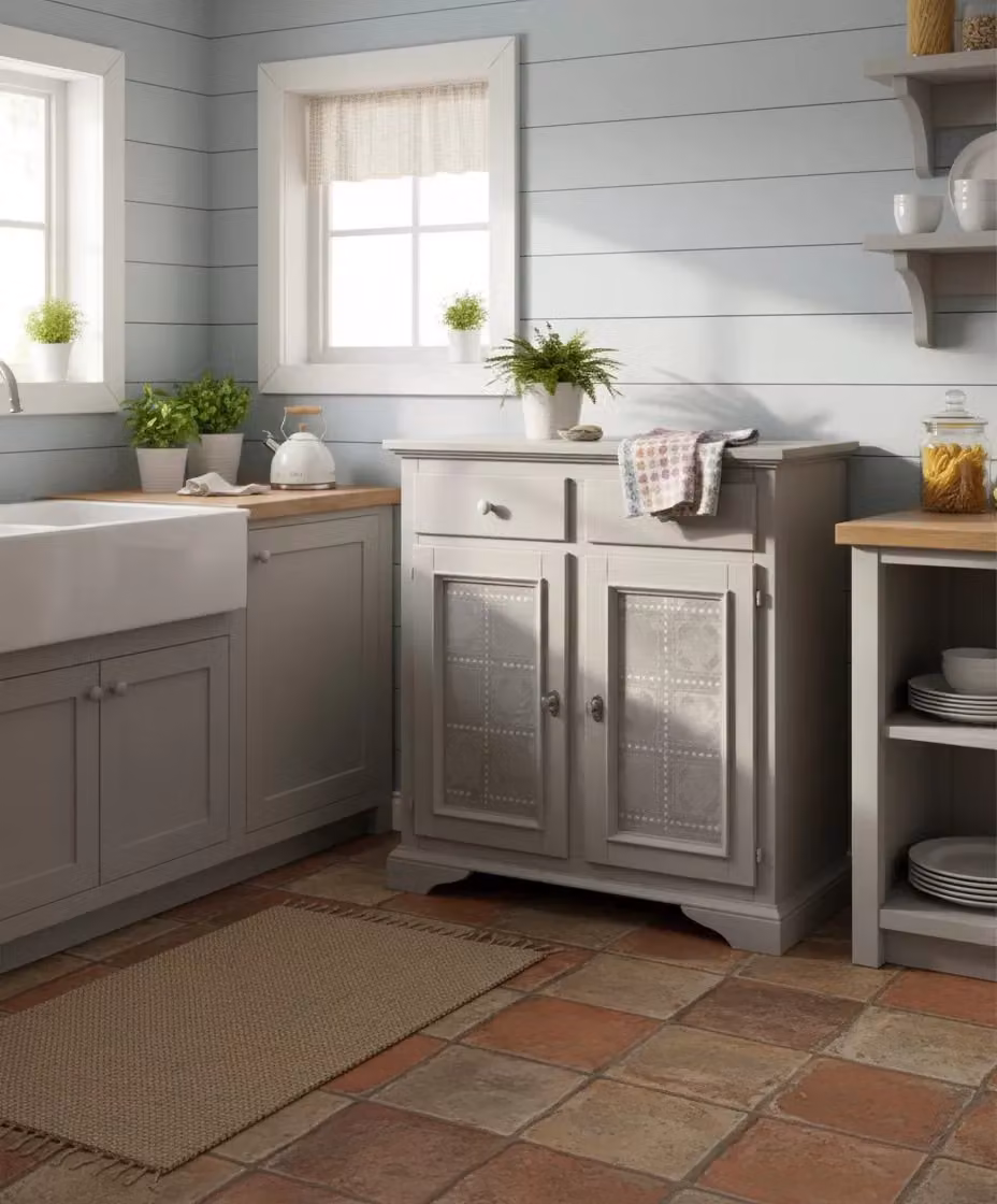 Credenza Shabby Chic Mobili 2G in Legno Massello con 2 Ante e 2 Cassetti, Colore Beige, L: 90 cm, P: 40 cm, H: 94 cm – 2