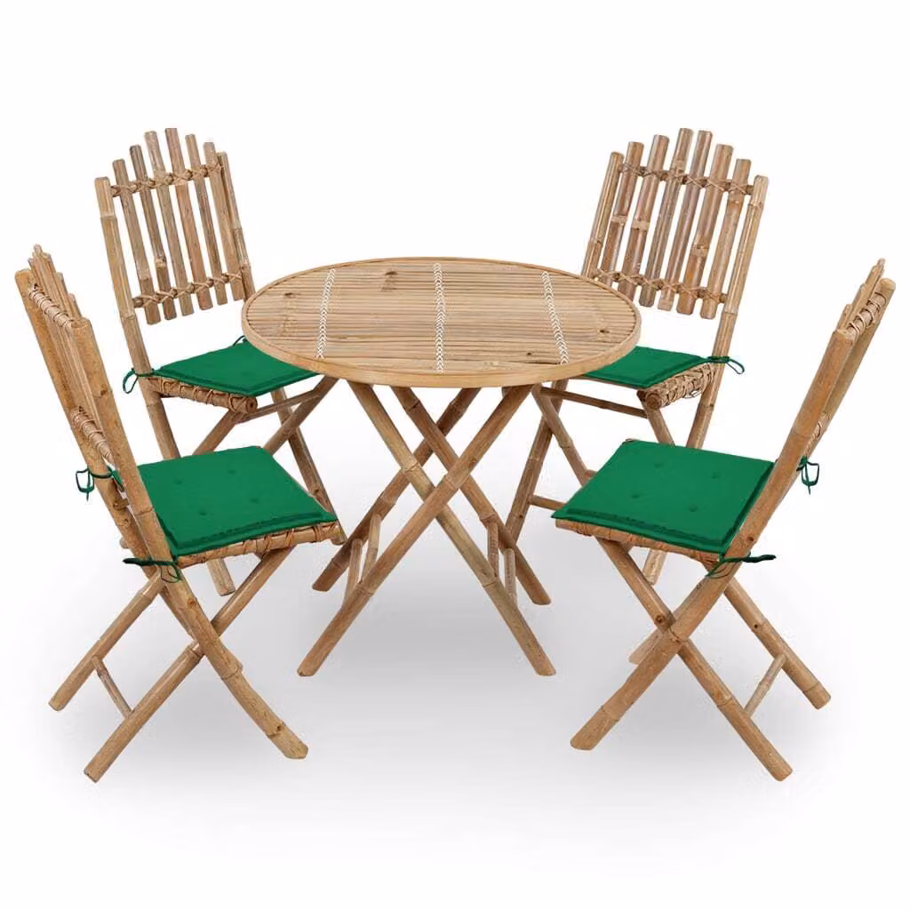 Maison Exclusive - Set da pranzo da giardino pieghevole in bambù, 5 pezzi, con cuscini