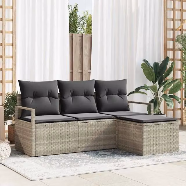 Set di divani 4 pz Grigio chiaro polyrattan 3346332