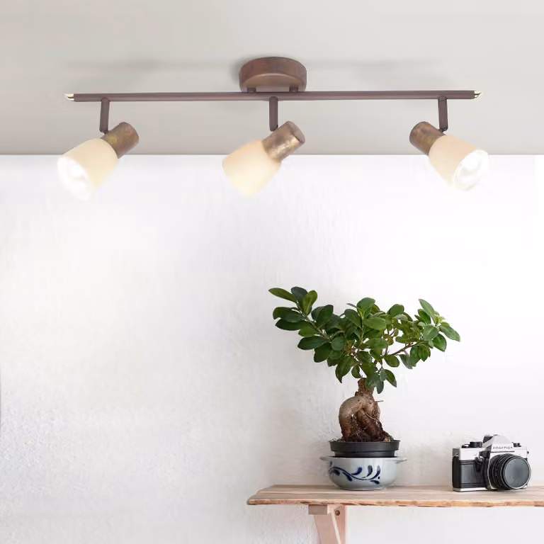 BRILLANTE tubo spot Luca | faretto rustico da soffitto | metallo/vetro | rame antico | orientabile | 3x E14 max. 40 W