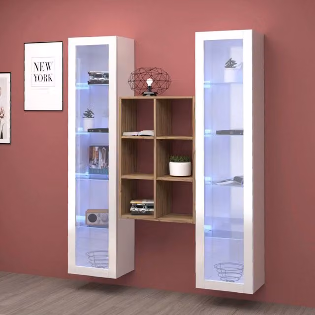 Mobile Espositore Fulvio, Vetrina 12 Ripiani Made in Italy, 30x40x180h cm Bianco Lucido