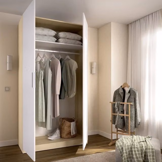 Armadio da camera da letto DMORA Tulot Bianco con 2 ante, appendiabiti e ripiani interni, L: 51 cm, H: 204 cm