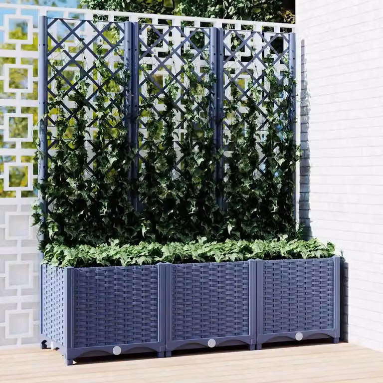 Fioriera da giardino con graticcio vidaXL in plastica, Grigio Blu, L 120 cm, P 40 cm, H 136 cm