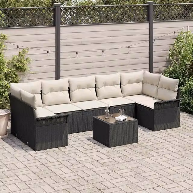Set Divano da Giardino 8 pz Nero polyrattan 3345277