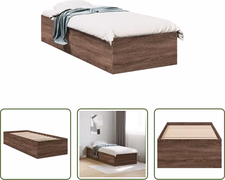 The Living Store Struttura letto in rovere marrone 90x190 cm in materiale ligneo