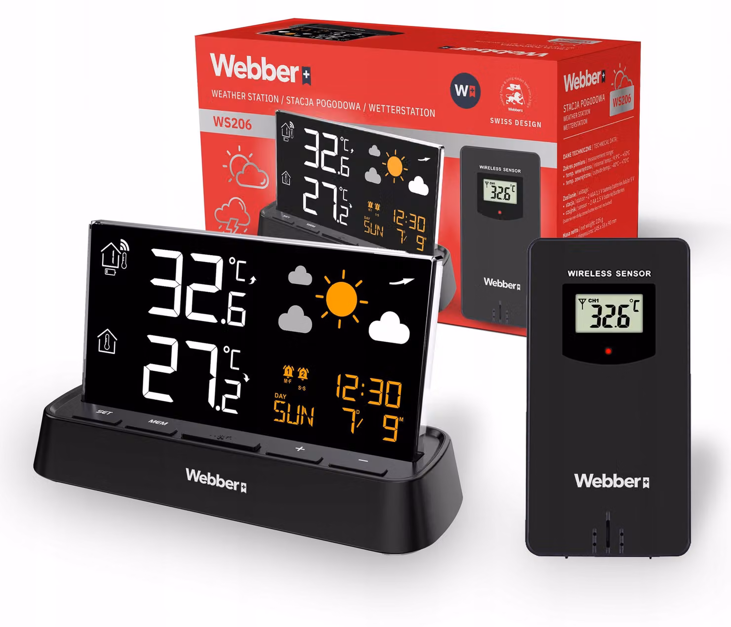 Stazione meteorologica WEBBER WS206 DCF – Termometro esterno, barometro, sveglia