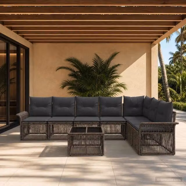 Set Divano da Giardino 8 Pezzi vidaXL Grigio con Tavolino e Cuscini in Polyrattan e Metallo