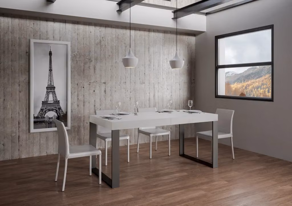 Tavolo allungabile moderno Bs Com Tekno in bianco frassino con telaio antracite L/P: 90 x 180/440 cm – 2